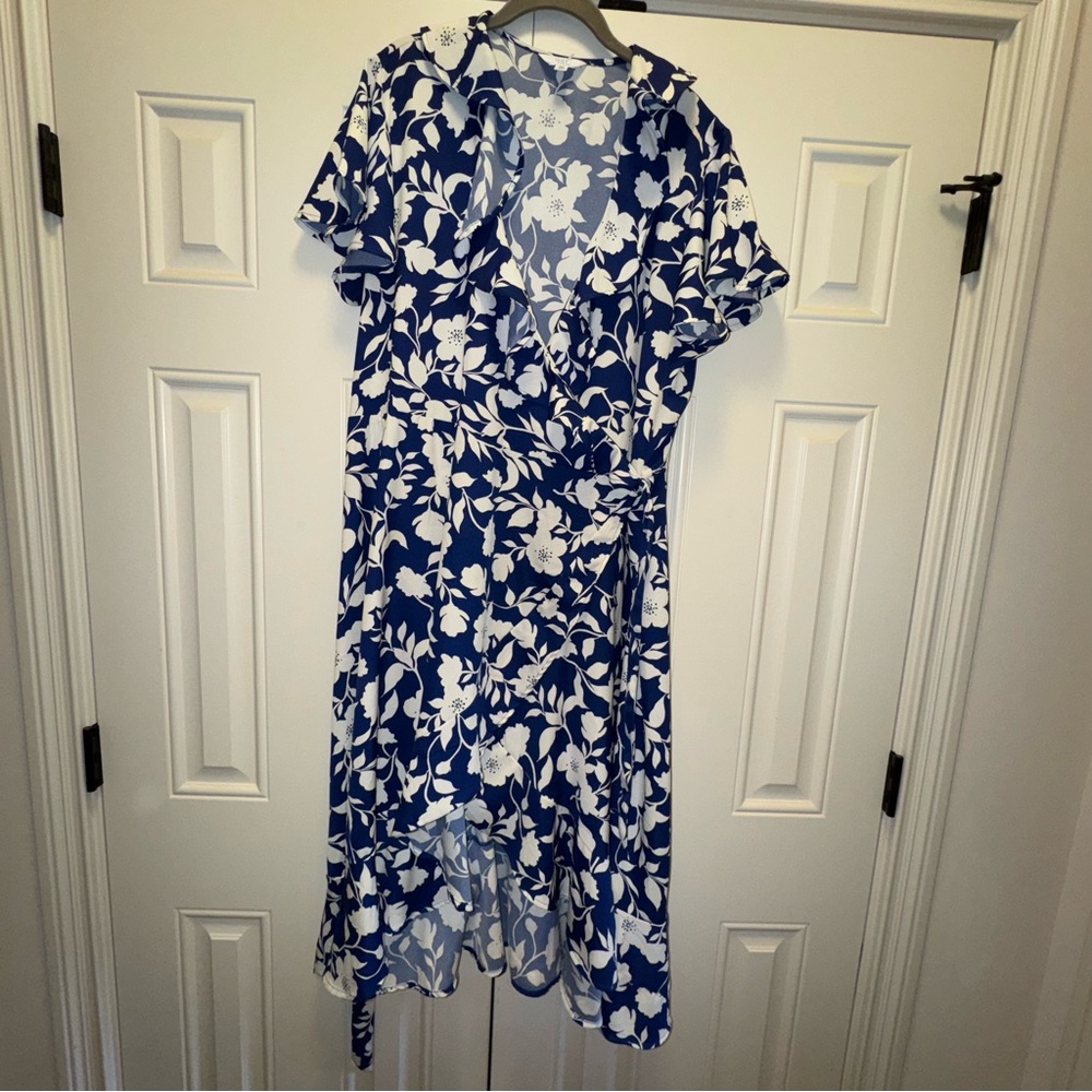 Floral Wrap Dress in Blue and White